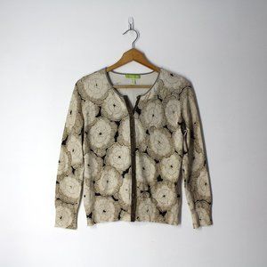 Sigrid Olsen petite S cardigan button sweater floral brown tan print silk rayon